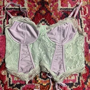 Lace Trimmed Satin Bustier in Mint Green